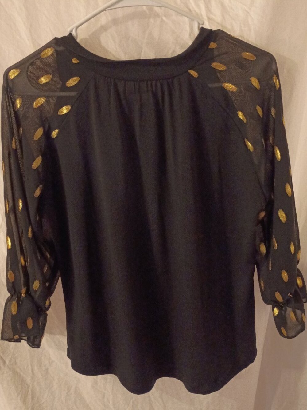 Women's Size Small Louise Paris Black Pullover Blouse with Sheer Mesh Sleeves